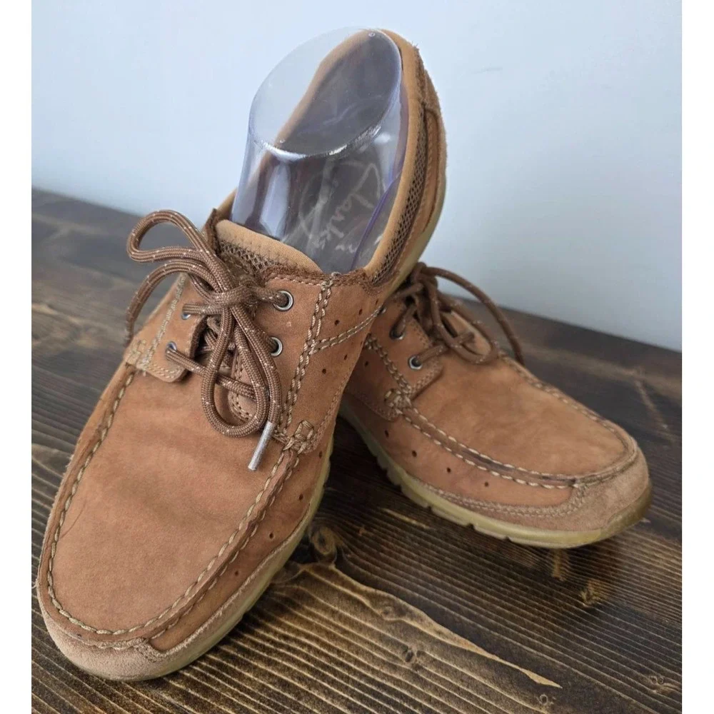Clarks Men's Boat Shoes Size 9 M Brown Leather Slip On‎ Lace Up Comfort Loafers